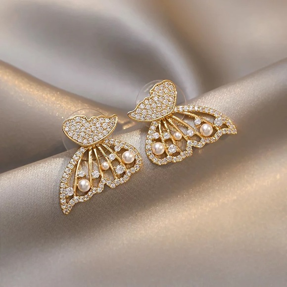 Gold Plated Butterfly Multi Way Stud Earrings - Picture 4 of 4